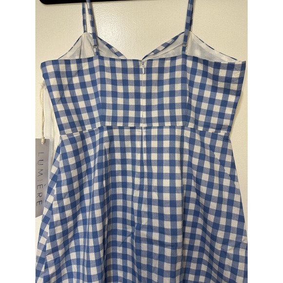 Lumiere Anthropologie Gingham Print Tie Front Dress Blue & White Size Large NWT - Picture 12 of 15